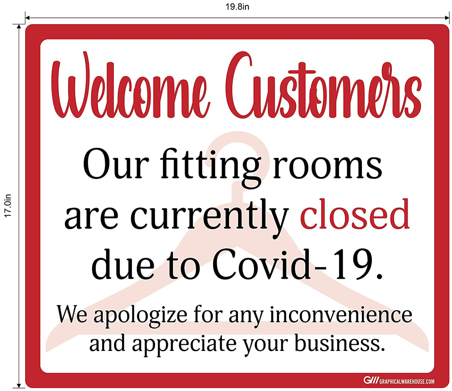 "Fitting Rooms Closed" Adhesive Durable Vinyl Decal- Various Sizes/Colors Available