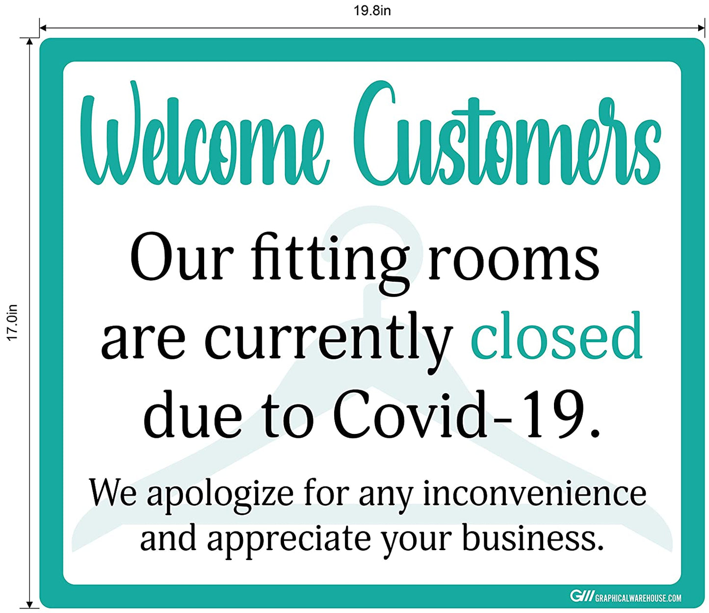 "Fitting Rooms Closed" Adhesive Durable Vinyl Decal- Various Sizes/Colors Available