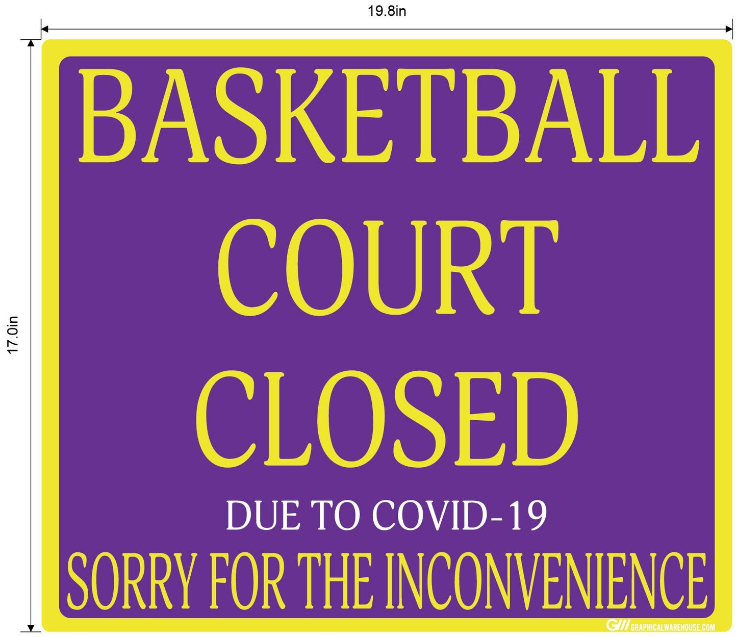 "Basketball Court Closed" Adhesive Durable Vinyl Decal- Various Sizes Available