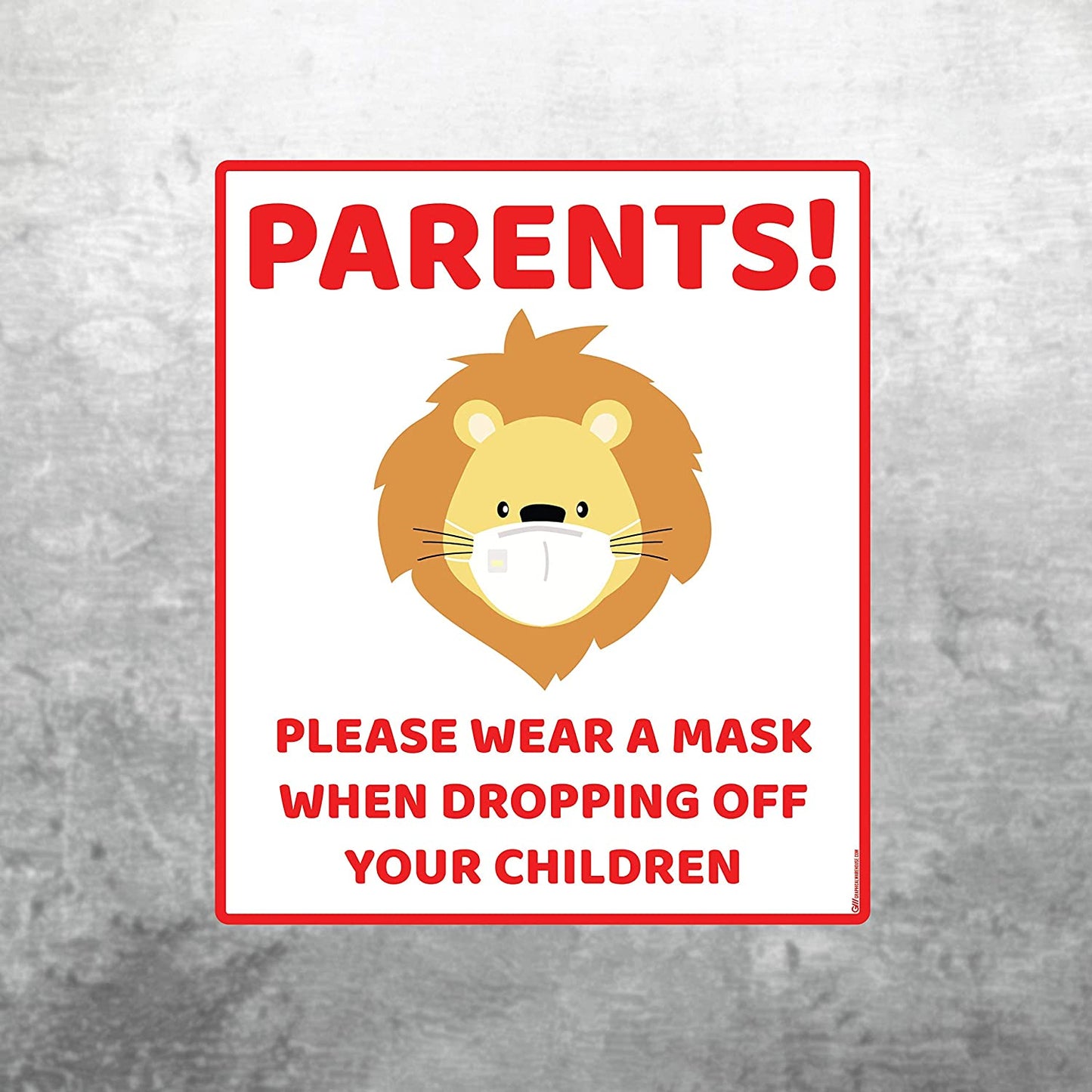 "Parents, Please Wear A Mask When Dropping Off Your Children" Lion, Adhesive Durable Vinyl Decal- Various Sizes/Colors Available