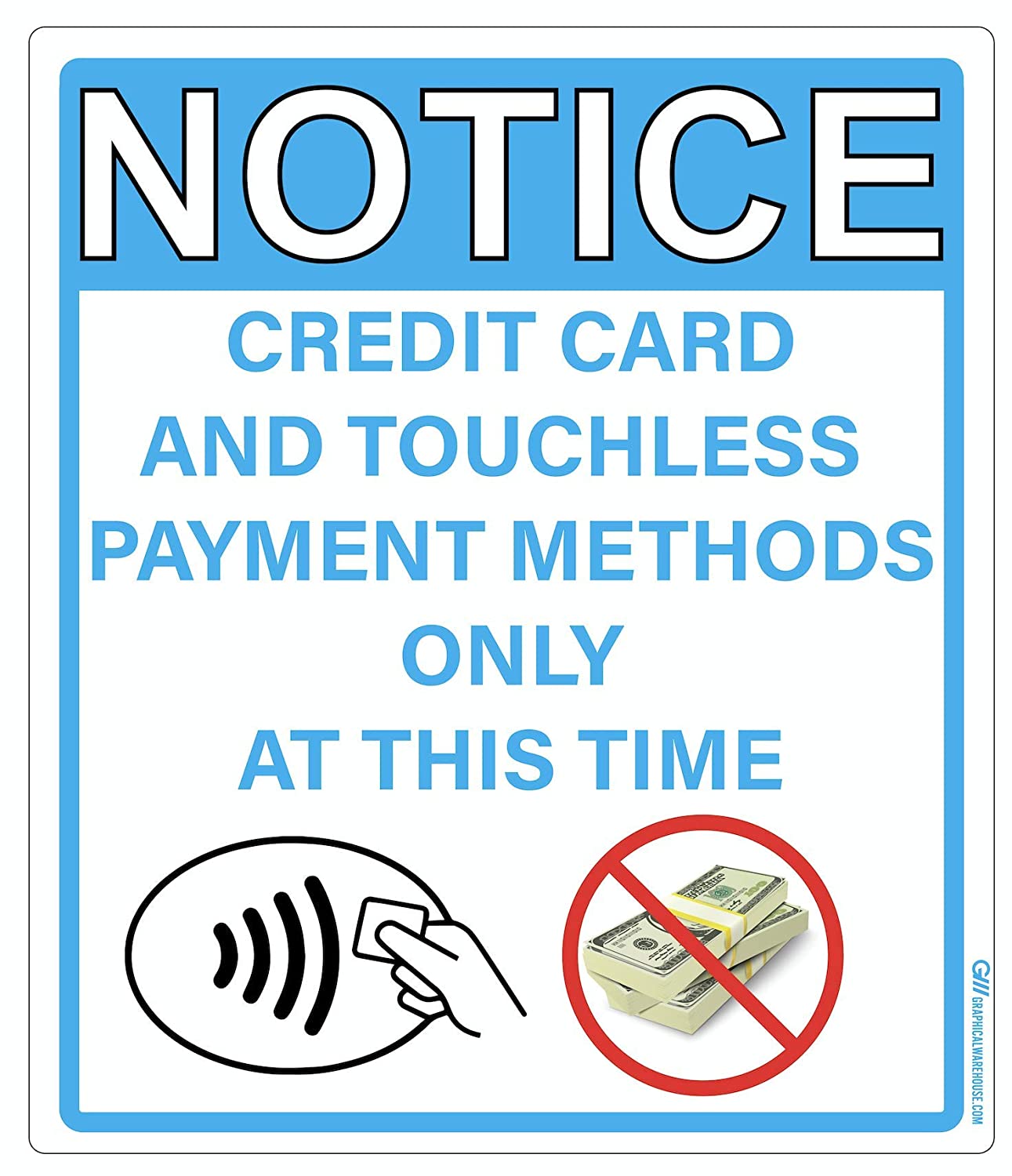 "Notice: Credit Card and Touchless Payments Only" Adhesive Durable Vinyl Decal- Various Colors Available- 12x14"