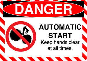 Danger "Automatic Start, Keep Hands Clear At All Times" Durable Matte Laminated Vinyl Floor Sign- Various Sizes Available