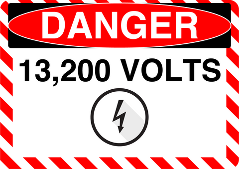 Danger "13,200 Volts" Durable Matte Laminated Vinyl Floor Sign- Various Sizes Available