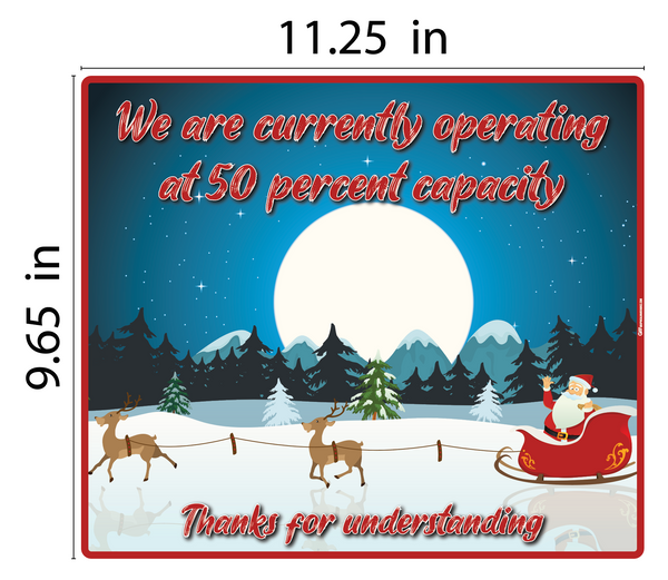 "50% Capacity, Christmas" Adhesive Durable Vinyl Decal- Various Sizes Available