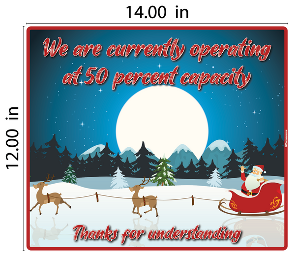 "50% Capacity, Christmas" Adhesive Durable Vinyl Decal- Various Sizes Available