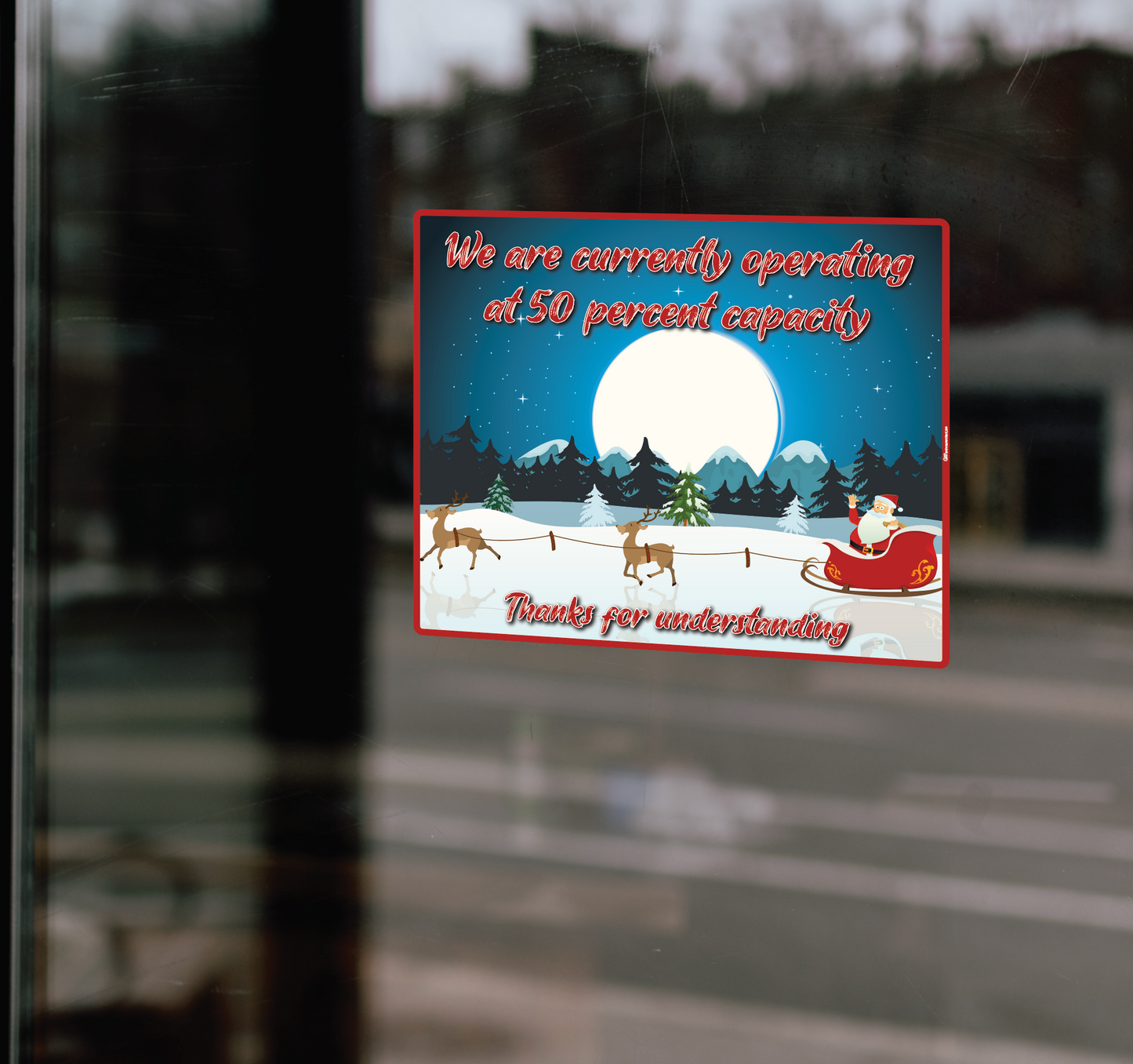 "50% Capacity, Christmas" Adhesive Durable Vinyl Decal- Various Sizes Available