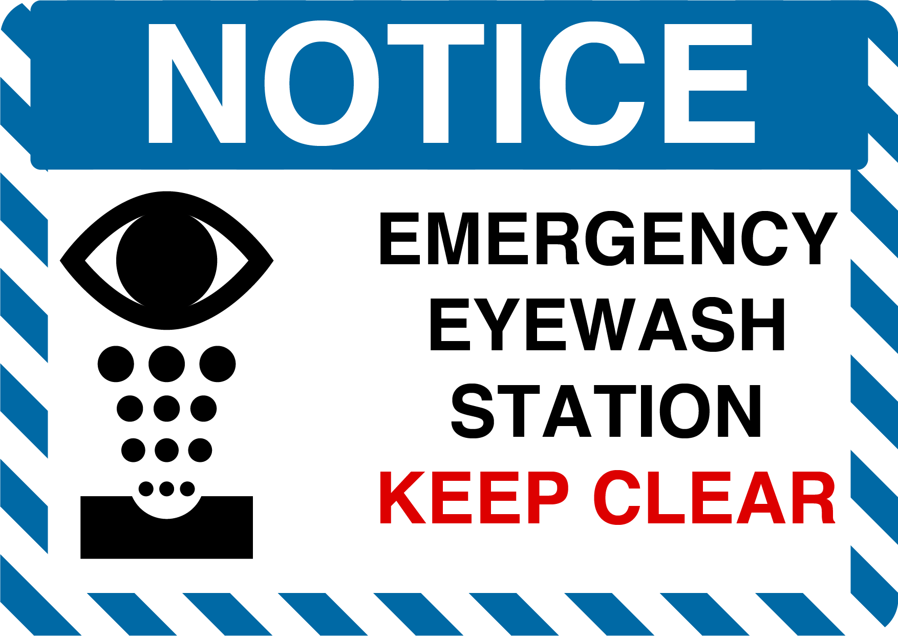Notice "Emergency Eyewash Station, Keep Clear" Durable Matte Laminated Vinyl Floor Sign- Various Sizes Available