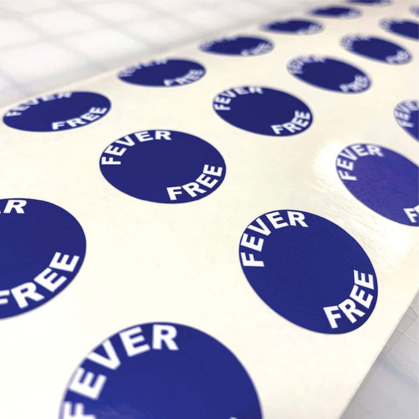 "Fever Free" Daily Temperature Screening, Temperature Check Point- Adhesive Durable Vinyl Sticker Pack- 1x1”