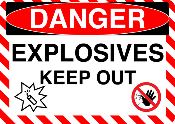 Danger "Explosives Keep Out" Version 2, Durable Matte Laminated Vinyl Floor Sign- Various Sizes Available