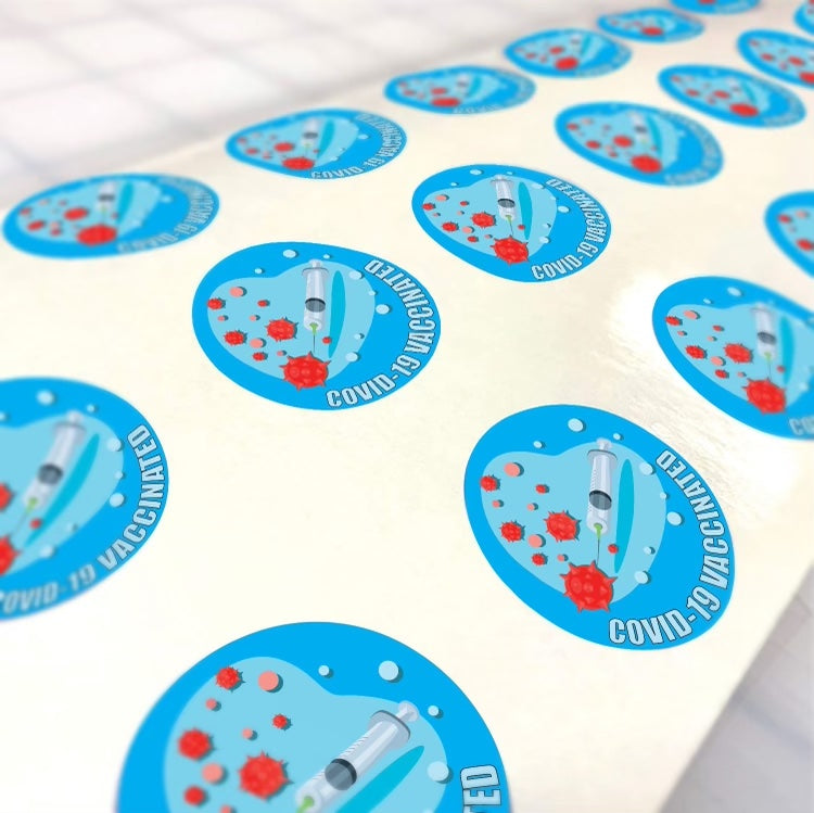 "COVID-19 Vaccinated" Adhesive Durable Vinyl Sticker Pack- 1x1”