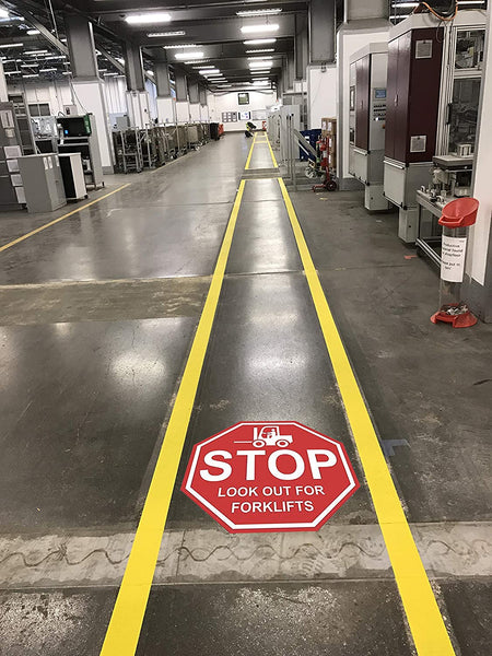 Stop Sign "Look Out for Forklifts" Durable Matte Laminated Vinyl Floor Sign- Various Sizes Available