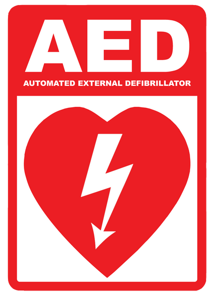 "AED (Automated External Defibrillator)" Laminated Aluminum 3-Way Sign