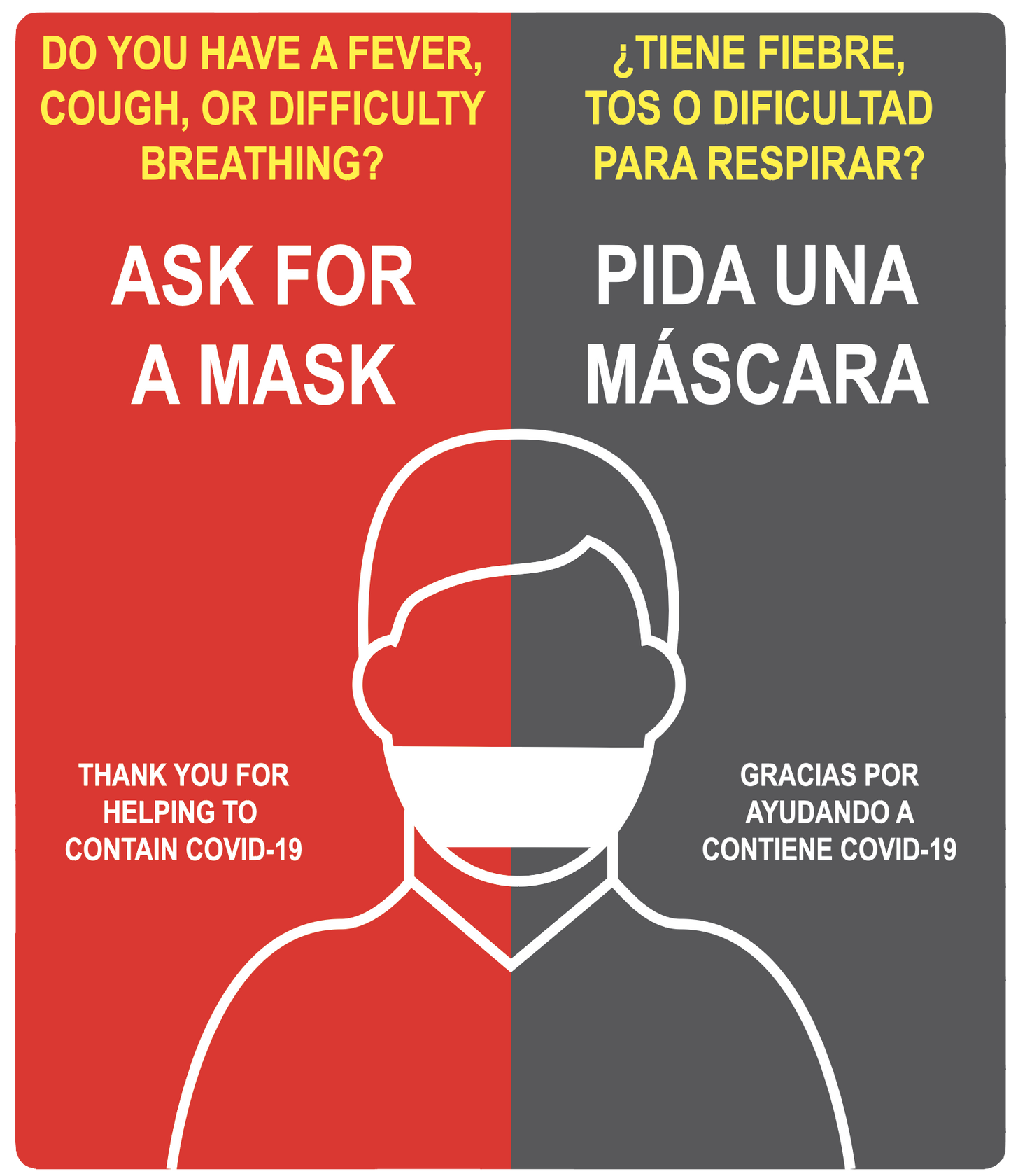 "Ask For A Mask" Bilingual, Adhesive Durable Vinyl Decal- Various Sizes Available