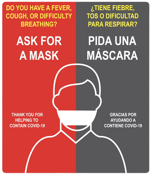 "Ask For A Mask" Bilingual, Adhesive Durable Vinyl Decal- Various Sizes Available