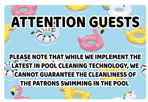 "Attention Guests, Pool Cleaning" Adhesive Durable Vinyl Decal- Various Sizes Available
