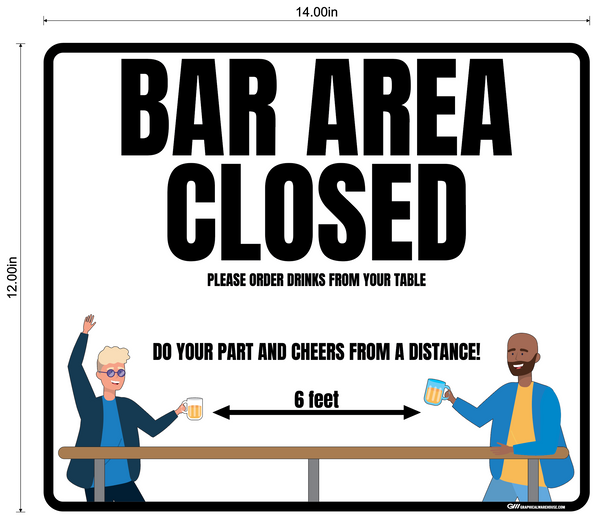 "Bar Area Closed, Version 1" Adhesive Durable Vinyl Decal- Various Sizes/Colors Available