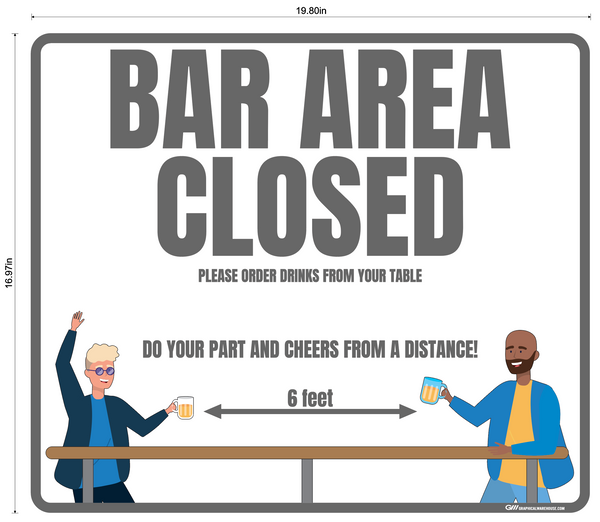 "Bar Area Closed, Version 1" Adhesive Durable Vinyl Decal- Various Sizes/Colors Available