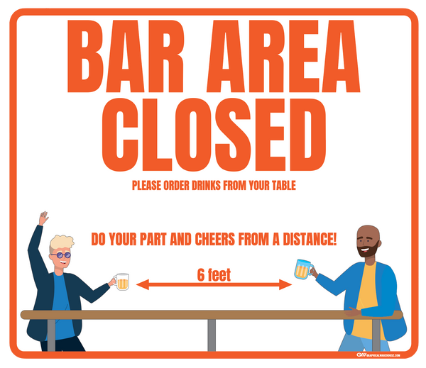 "Bar Area Closed, Version 1" Adhesive Durable Vinyl Decal- Various Sizes/Colors Available