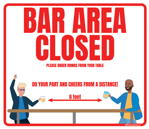 "Bar Area Closed, Version 1" Adhesive Durable Vinyl Decal- Various Sizes/Colors Available
