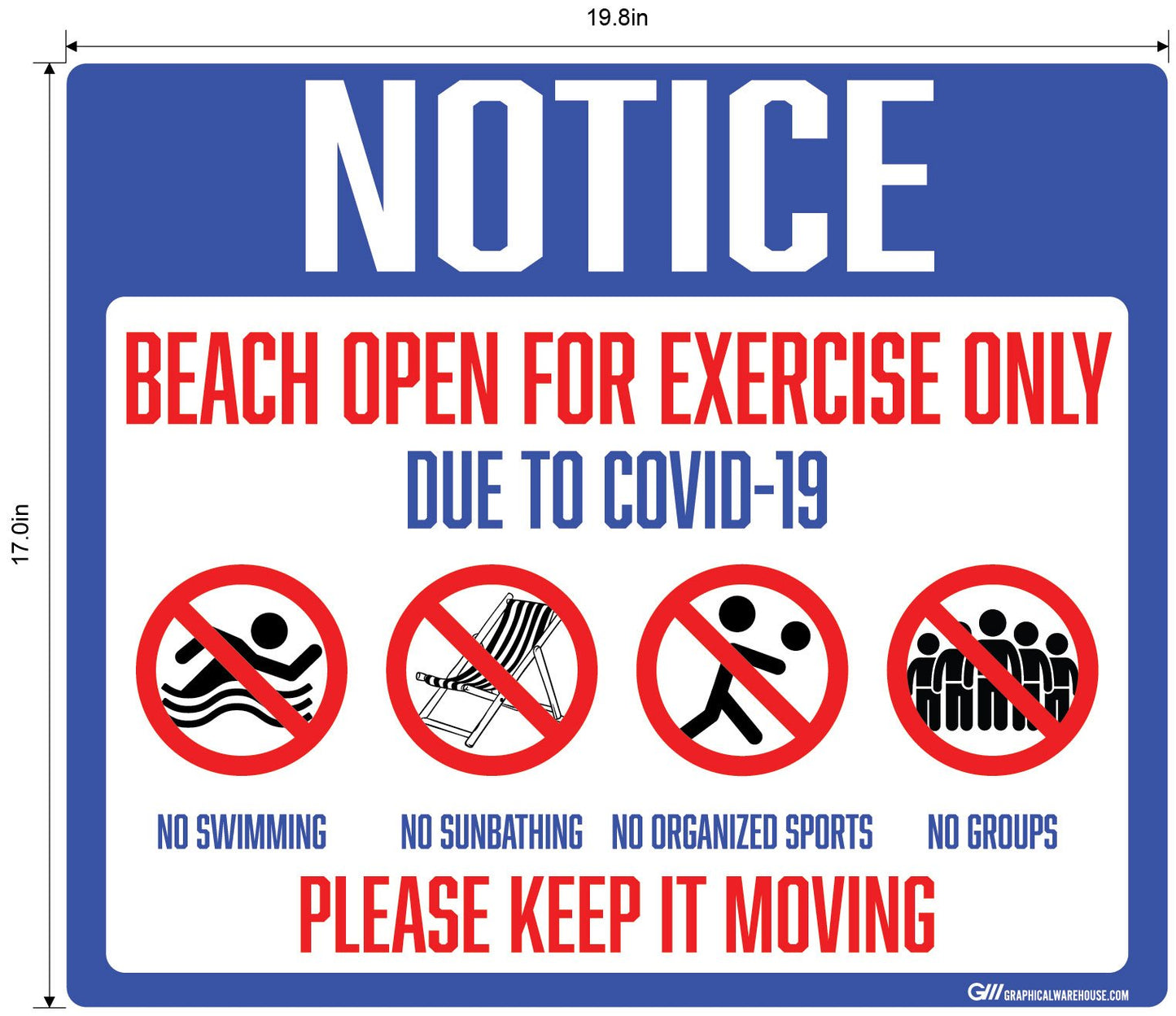 "Notice: Beach Open for Exercise Only" Adhesive Durable Vinyl Decal- Various Sizes Available