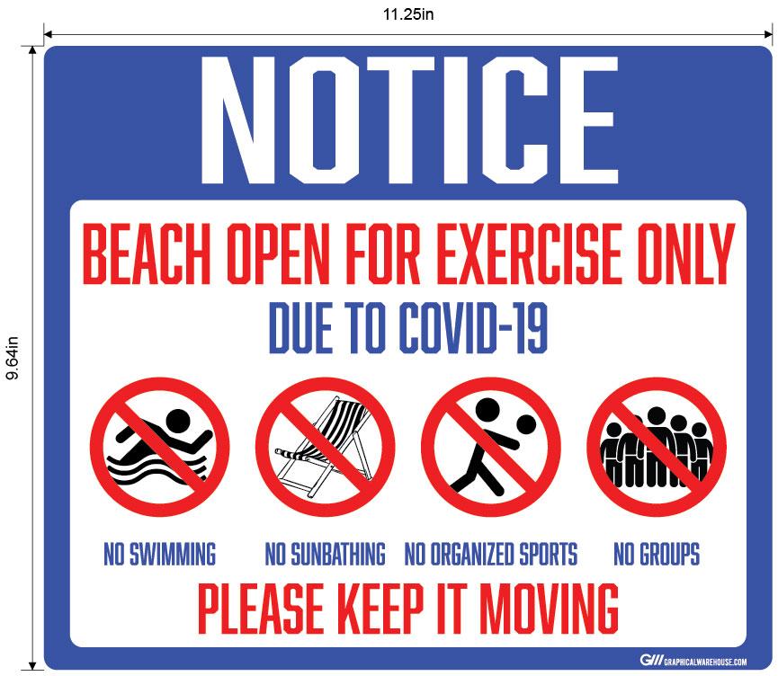 "Notice: Beach Open for Exercise Only" Adhesive Durable Vinyl Decal- Various Sizes Available
