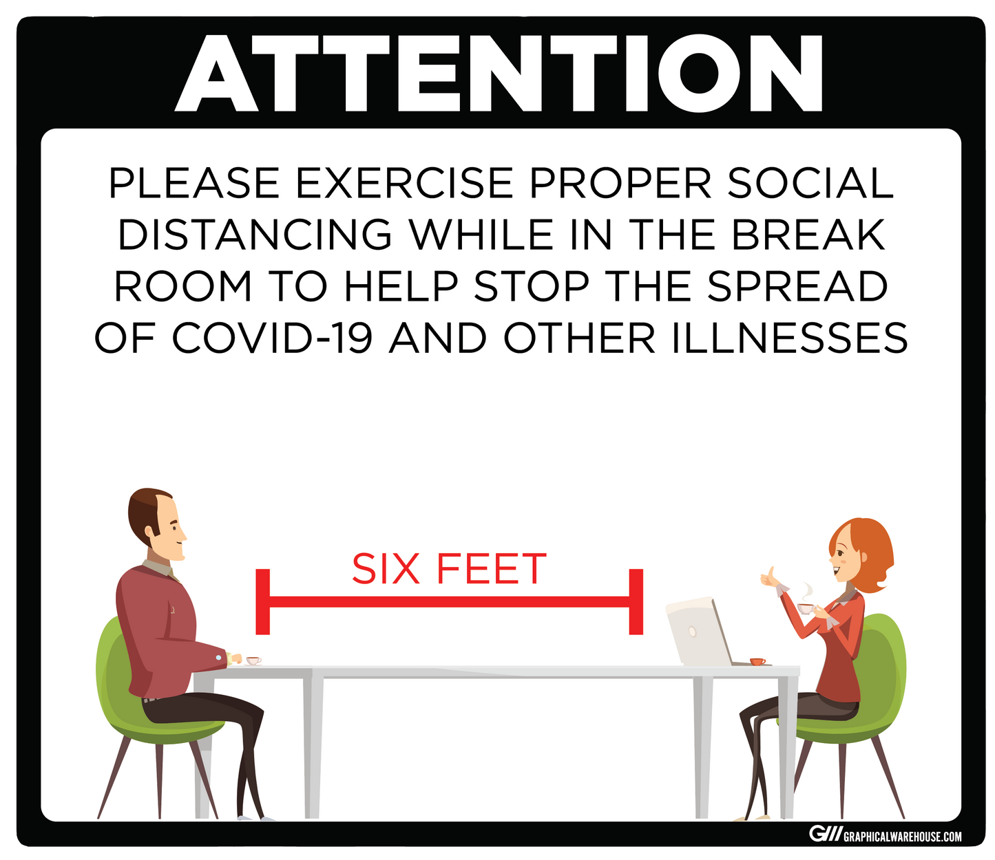 "Break Room Social Distancing" Adhesive Durable Vinyl Decal- Various Sizes/Colors Available