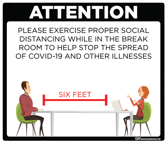 "Break Room Social Distancing" Adhesive Durable Vinyl Decal- Various Sizes/Colors Available