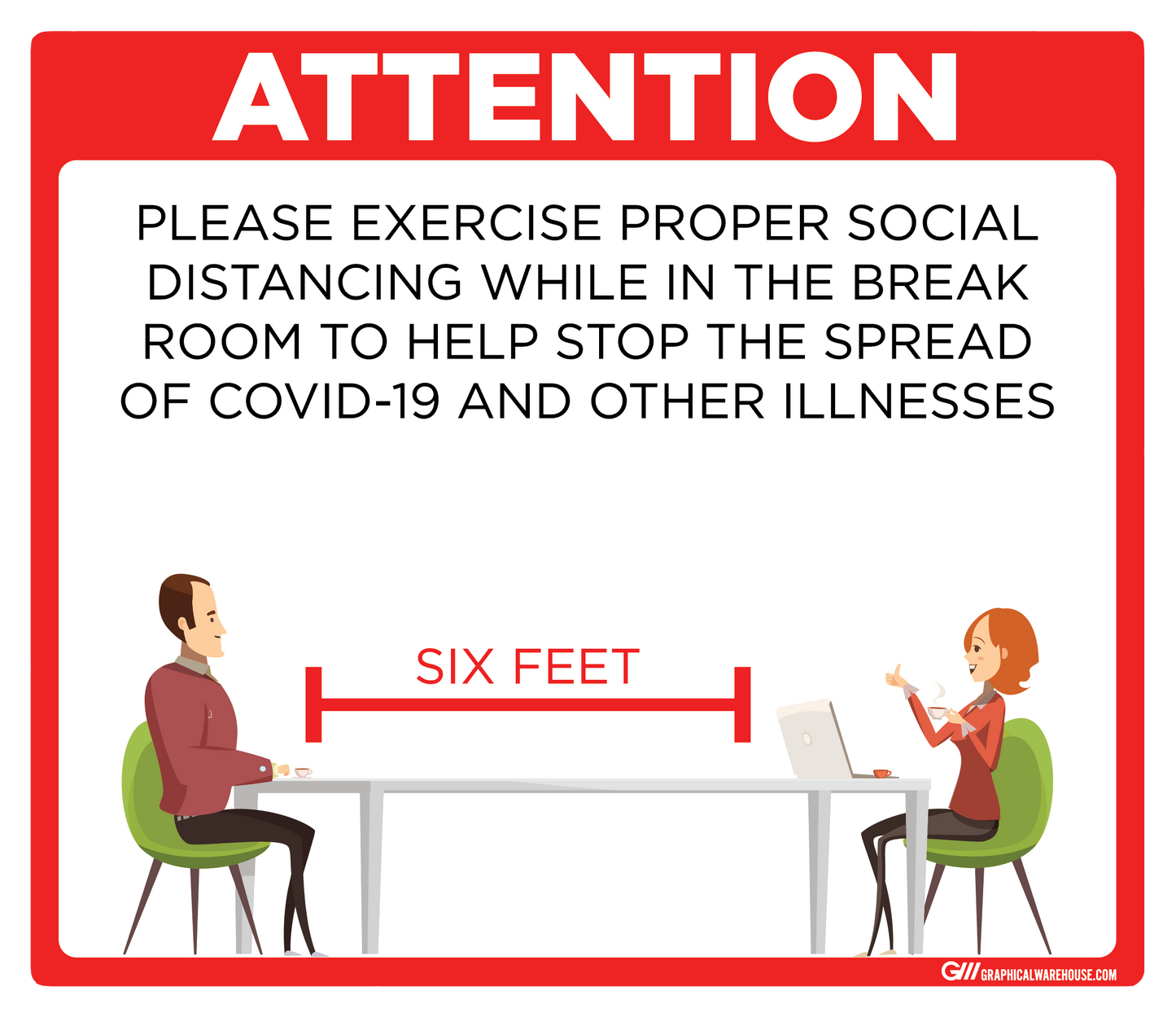 "Break Room Social Distancing" Adhesive Durable Vinyl Decal- Various Sizes/Colors Available