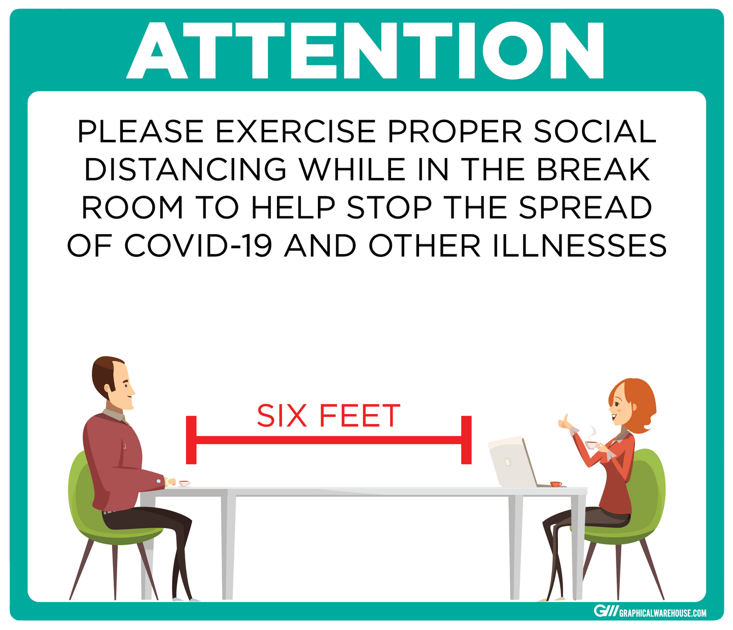 "Break Room Social Distancing" Adhesive Durable Vinyl Decal- Various Sizes/Colors Available