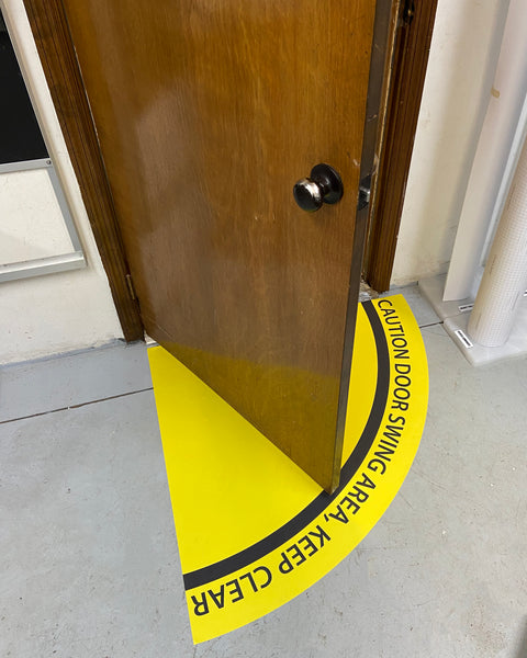 "Secure Medical Area, Maintain a 6 Foot Distance From Door" 1/2 Open Door Swing- Durable Matte Laminated Vinyl Floor Sign- Various Sizes Available