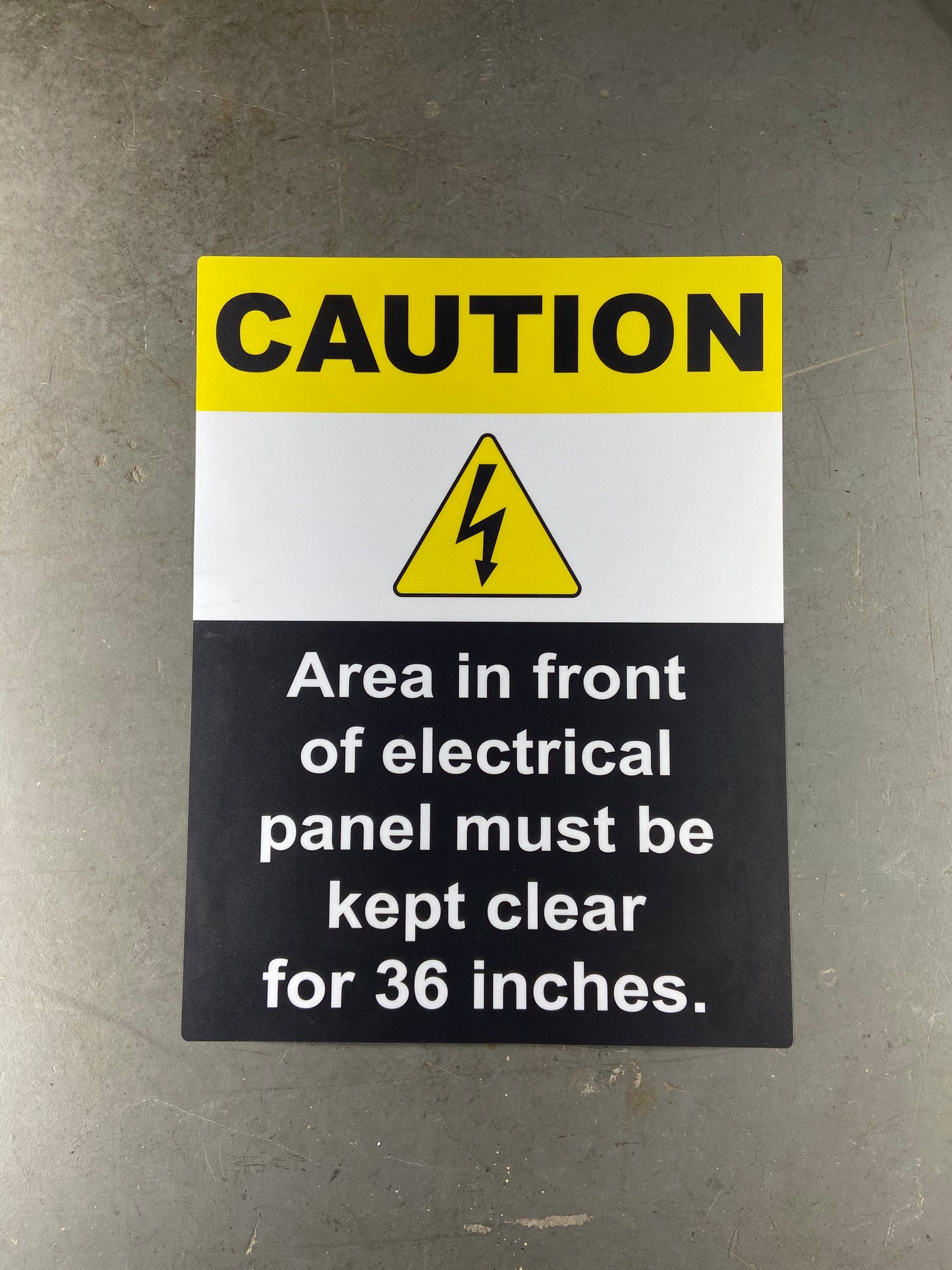 Caution "Area In Front Of Electrical Panel Must Be Kept Clear" Durable Matte Laminated Vinyl Floor Sign- Various Sizes Available