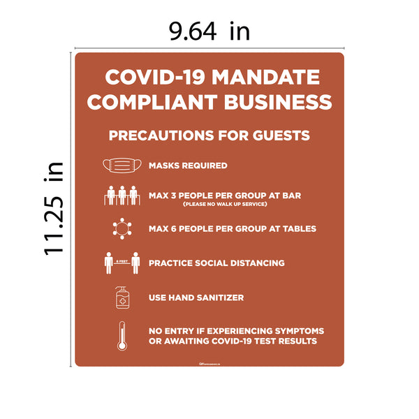 "Covid-19 Mandate Compliant Business" Adhesive Durable Vinyl Decal- Various Sizes/Colors Available