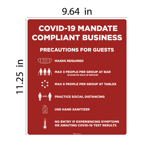 "Covid-19 Mandate Compliant Business" Adhesive Durable Vinyl Decal- Various Sizes/Colors Available