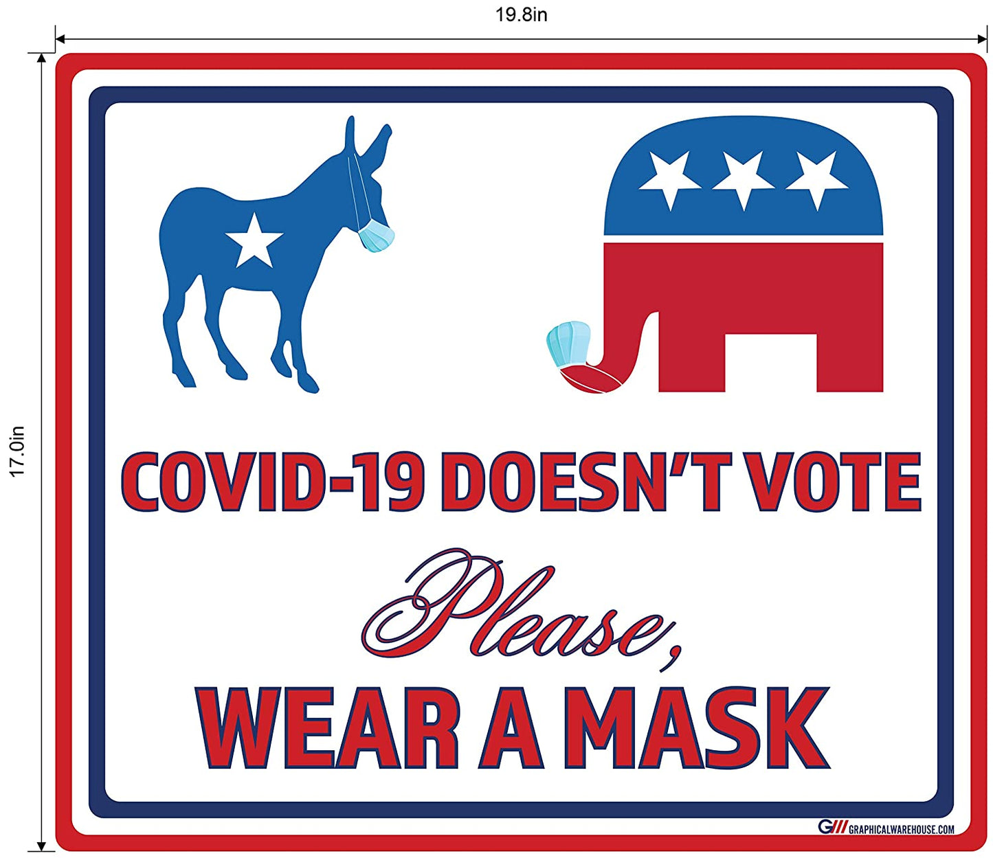 "COVID-19 Doesn't Vote, Please Wear A Mask" Adhesive Durable Vinyl Decal- Various Sizes Available