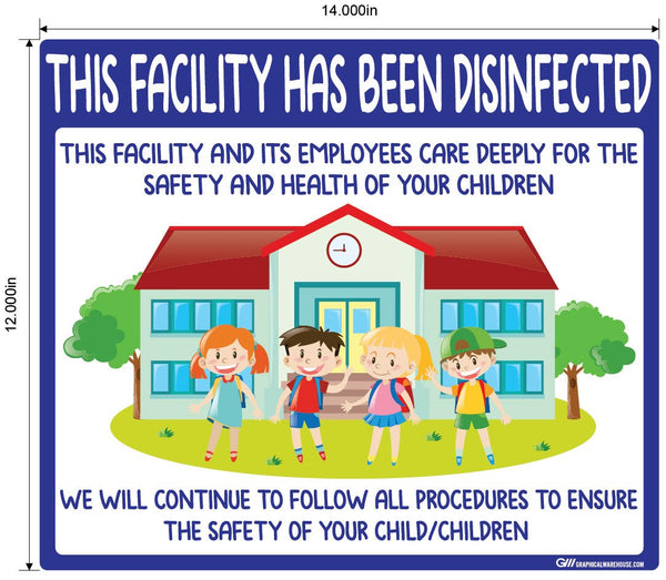 "This Facility Has Been Disinfected" Childcare, Adhesive Durable Vinyl Decal- Various Sizes Available