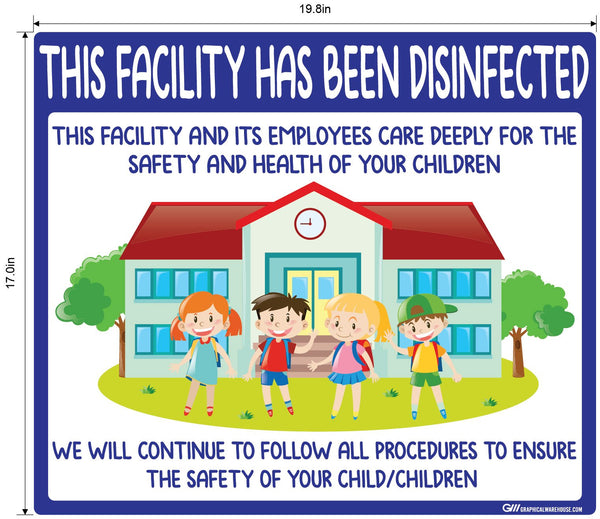 "This Facility Has Been Disinfected" Childcare, Adhesive Durable Vinyl Decal- Various Sizes Available