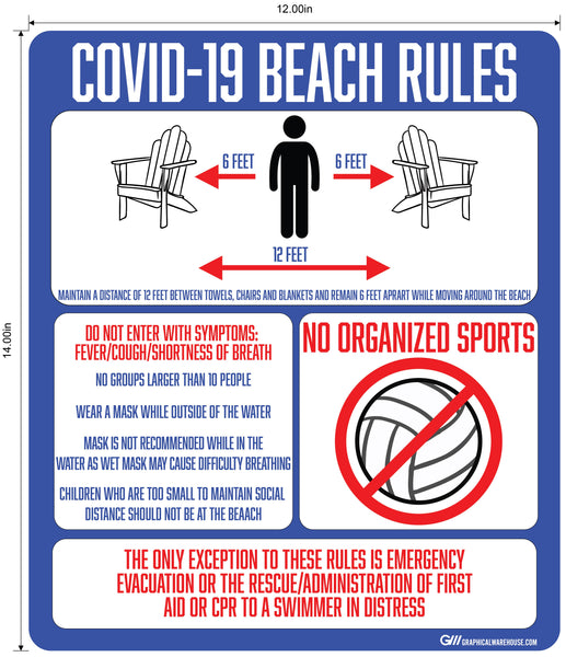 "COVID-19 Beach Rules" Adhesive Durable Vinyl Decal- Various Sizes Available