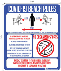 "COVID-19 Beach Rules" Adhesive Durable Vinyl Decal- Various Sizes Available