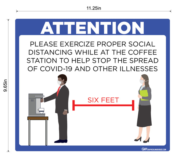 "Coffee Station Social Distancing" Adhesive Durable Vinyl Decal- Various Sizes/Colors Available
