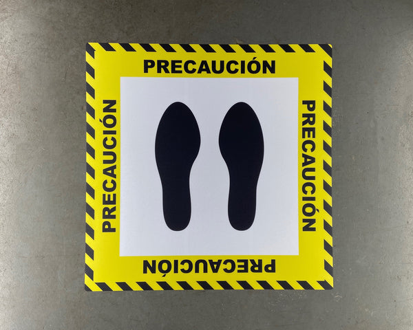 "Caution" Stand Here Social Distancing Floor Sign, Spanish - 22"