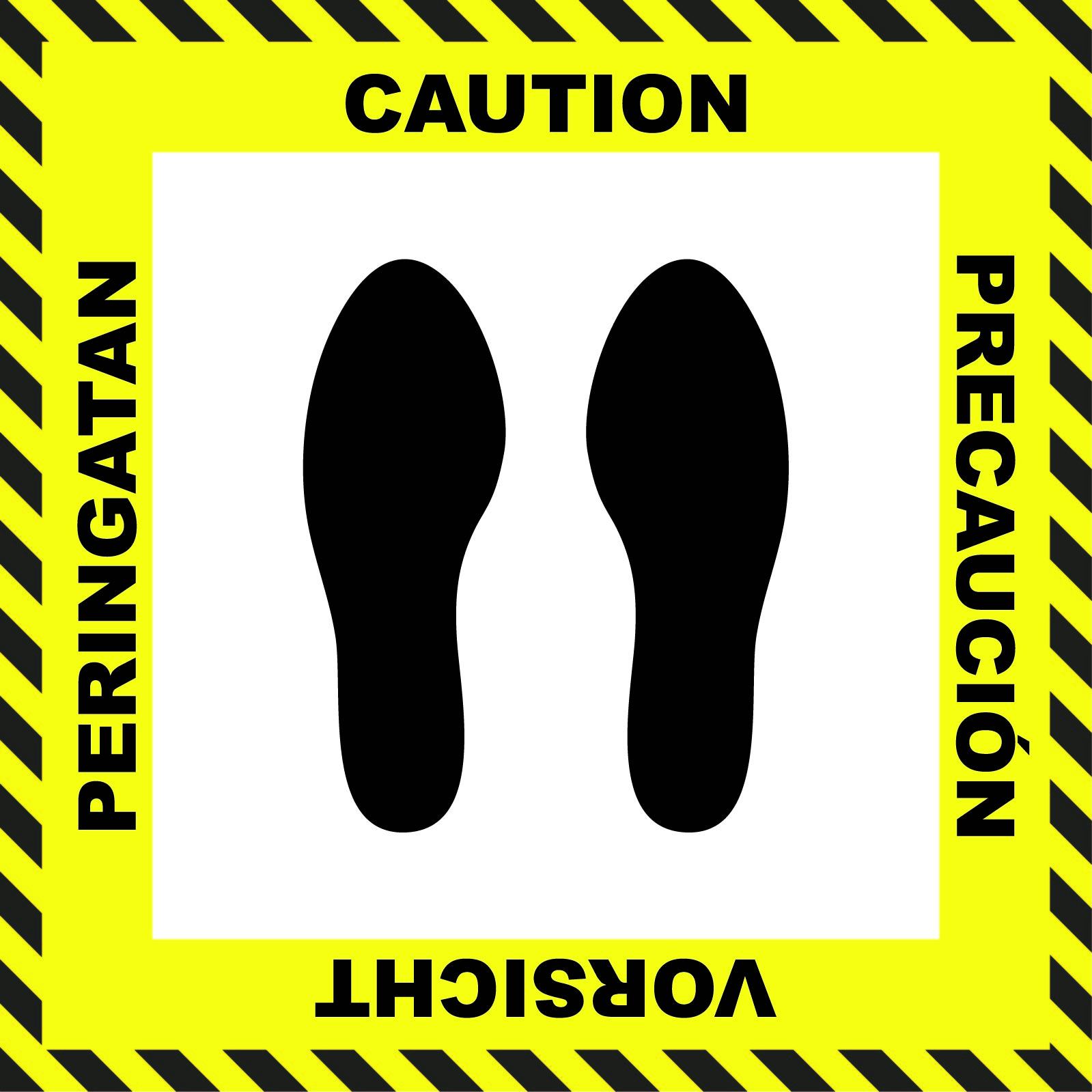 "Caution" Stand Here Multilingual Social Distancing Floor Sign - 22"