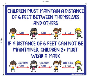 "Children Must Maintain Social Distancing or Wear a Mask" Adhesive Durable Vinyl Decal- Various Sizes Available