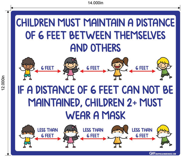 "Children Must Maintain Social Distancing or Wear a Mask" Adhesive Durable Vinyl Decal- Various Sizes Available