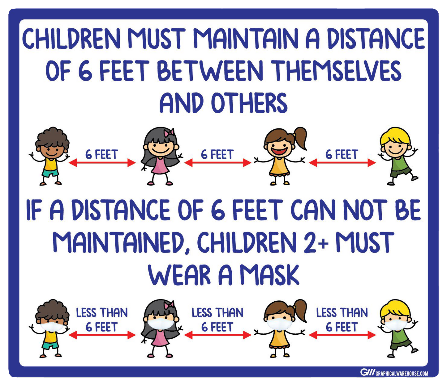 "Children Must Maintain Social Distancing or Wear a Mask" Adhesive Durable Vinyl Decal- Various Sizes Available