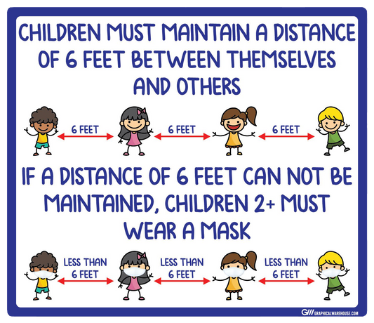 "Children Must Maintain Social Distancing or Wear a Mask" Adhesive Durable Vinyl Decal- Various Sizes Available