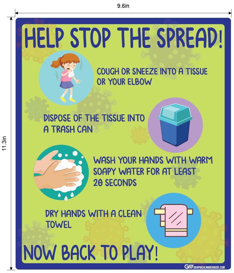 "Help Stop The Spread" Children's Hygiene- Adhesive Durable Vinyl Decal- Various Sizes Available