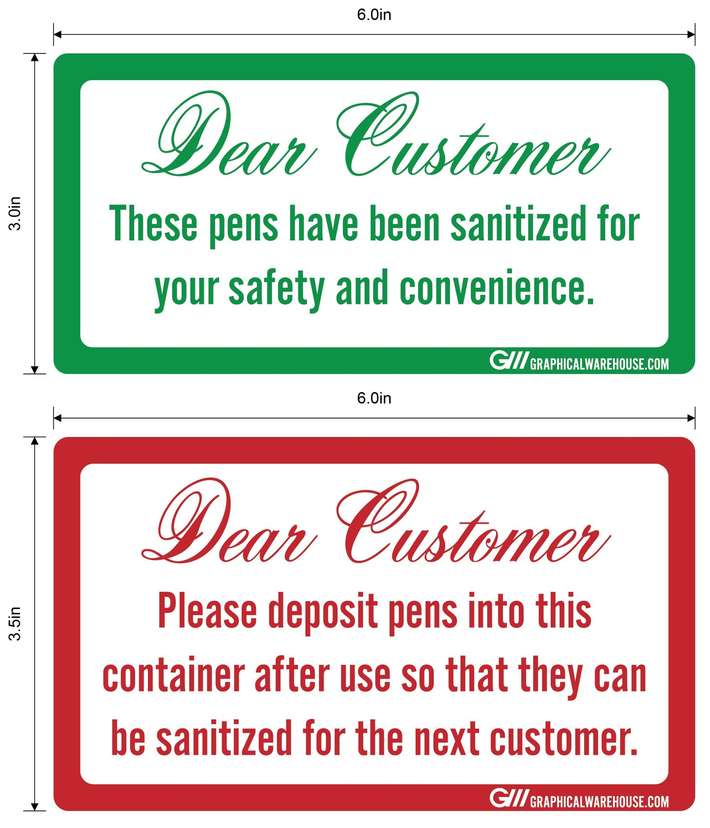 "Sanitized Pens" (Pack of 10- 5 Sanitized, 5 To Be Sanitized) Adhesive Durable Vinyl Decal- 6x3"