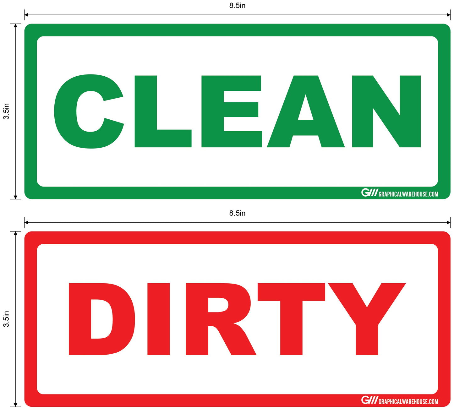 "Clean, Dirty" Pack of 20 (10 Clean, 10 Dirty), Adhesive Durable Vinyl Decal- Various Sizes Available