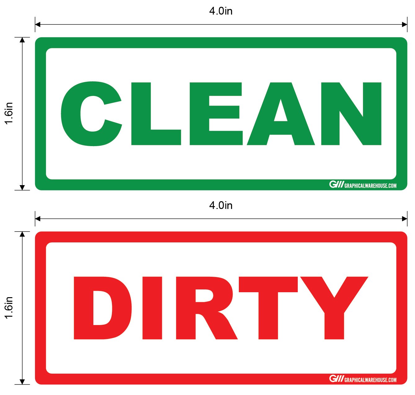 "Clean, Dirty" Pack of 20 (10 Clean, 10 Dirty), Adhesive Durable Vinyl Decal- Various Sizes Available