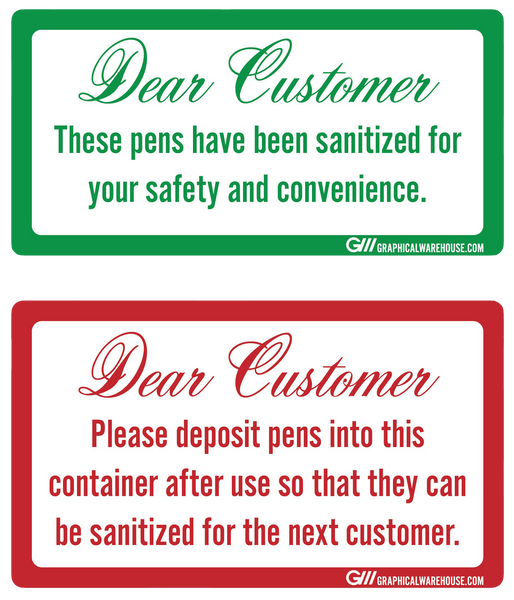 "Sanitized Pens" (Pack of 10- 5 Sanitized, 5 To Be Sanitized) Adhesive Durable Vinyl Decal- 6x3"